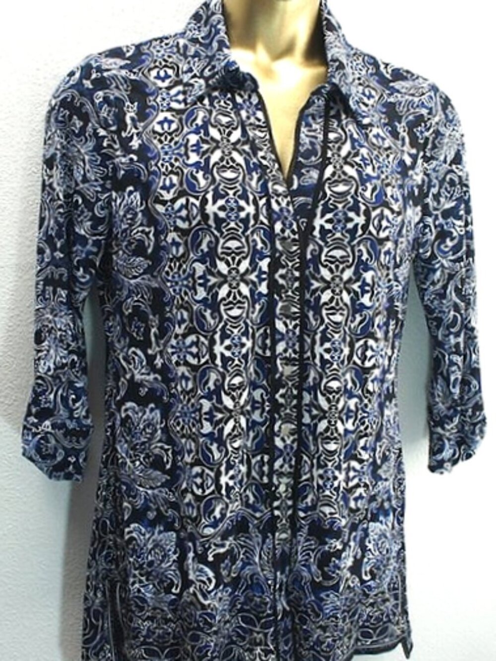 White House Black Market Jersey Snap Closure Tunic Blouse size L